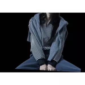 폴햄 남성 더블니트 슬릿 카라 스트라이프 맨투맨 PHG2TR2030 424081