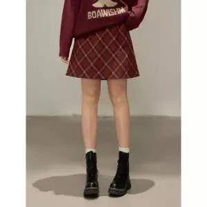 여성패션 정장 스커트 하이웨스트 체크 모직 A라인 겨울 빅사이즈 슬림핏 DL4