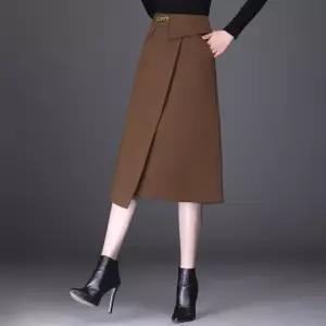 여성패션 정장 스커트 언밸런스 A라인 가을 겨울 하이웨스트 슬림핏 미디엄 롱 슬럽 모직 DL4