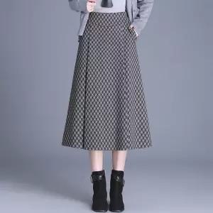 여성패션 정장 스커트 모직 체크 가을겨울 도톰하게 슬림핏 A라인 중기장 플리츠 우산 DL4