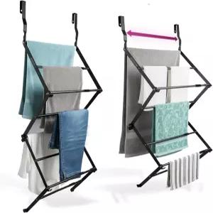 블랙+데커 오버 더 도어 확장 가능한 텔레스코픽 건조대 옷 정리함 수건 걸이 세탁물 접이식 블랙