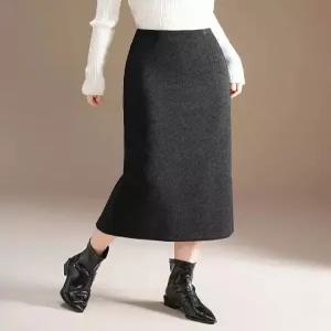 여성패션 H라인 스커트 기모 모직 일자 겨울 하이웨스트 힙색 슬림핏 절개 한발 DL4