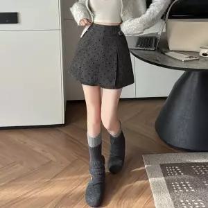 여성패션 치마 바지 모직 반 가을겨울 A라인 스커트 도트 플란넬 하이웨스트 DL4