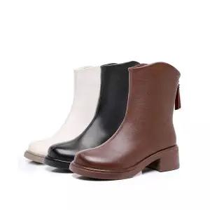 여성용 러블리 신발 플랫워커 통굽 워커 추동 리얼 가죽 가보시 미들부츠 뒷지퍼 부츠 다올4