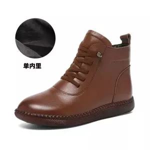 여성 빈티지 두층소가죽 바닥 워커 플랫워커 가죽 리얼 신발 추동 기모 러블리 앵클부츠 빅사이즈 다올4