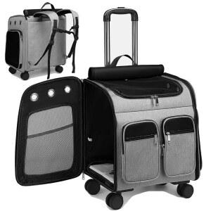 바퀴 달린 여행용 컴포트 캐리어 백팩 대형 U2013 캐리어 롤링 환기 고양이 반려동물 메쉬 강아지 소형견용 탈착식 카시트 그레이 유모차