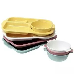 [하프클럽/브이와이]심플  식판 국그릇 세트 배식판 유치원 바닐라