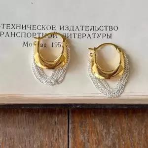 [디작소]여성 실버 스틸 체인 태슬 더블 이어링 귀걸이 (38284023)