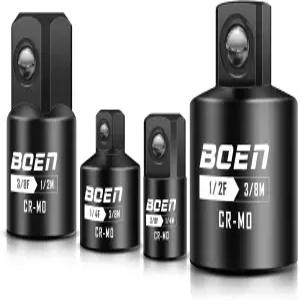 BOEN 4피스 임팩트 소켓 어댑터 세트 및 감속기 1/4 3/8 1/2 드라이브 드라이버 렌치용 SAE 변환 Cr-Mo