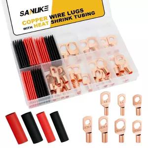 사누케 구리선 러그 커넥터 키트 AWG 12 10 8 6 열수축 배터리 케이블 30개 링 단자 및 튜브 30개(60PCS)