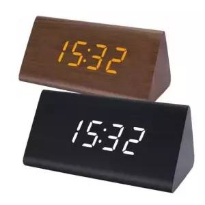 [JED] 탁상시계 알람클락 삼각 원목무늬 LED 무소음