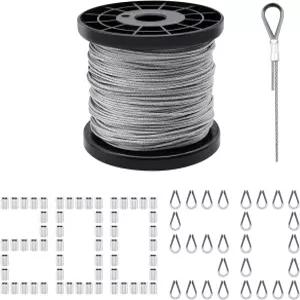 328피트 와이어 로프 1/16인치 스테인리스 스틸 케이블 알루미늄 크림핑 슬리브 및 난간 데크 그림 걸이용