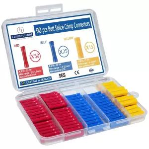 90개 버트 스플라이스 커넥터 키트 22-10 AWG 전기 크림프 단자 다양한 배선 스트레이트 22 20 18 16 14 12