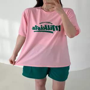 (무배)루즈핏 배색 레터링 반팔 카고 반바지 건빵 여름 상하 여성 트레이닝 세트 셋업