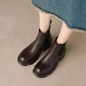 추동 여성패션 앵클부츠 첼시부츠 워커 플랫워커 부츠 가죽 리얼 통굽 단화 속굽 DL4