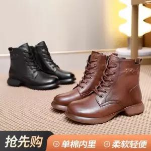 빈티지 가을 겨울 플랫워커 스트랩 여성패션 소프트 캐쥬얼 가죽 워커 신발 리얼 부츠 기모 앵클부츠 DL4