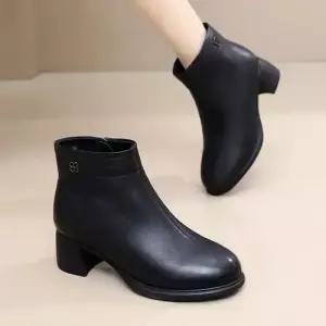 동계 빈티지 여성패션 라운드컷 기모 워커 가죽 년 앵클부츠 리얼 통굽 편안한 미들굽 플랫워커 DL4