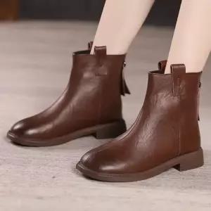 빈티지 추동 면화 워커 가죽 리얼 앵클부츠 여성패션 기모 소프트 플랫워커 DL4