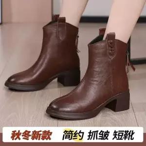 추동 빈티지 여성패션 부츠 소가죽 앵클 플랫워커 라운드 가죽 워커 소프트 DL4