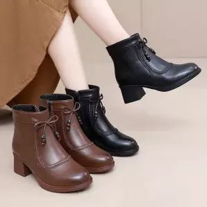 추동 빈티지 여성패션 플랫워커 진가죽 앵클부츠 통굽 워커창 미끄럼 방지 부츠 워커 DL4