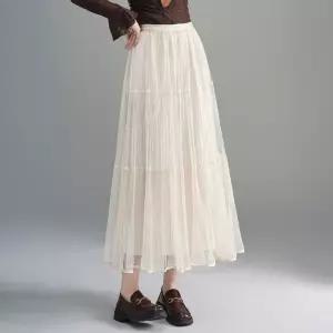 미니코코네 치마 여자 망사 가을 쉬폰 시폰 펄 슬림핏 양면 플리츠 DOS3