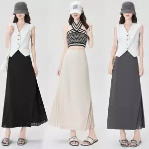 미니코코네 치마 여성용 롱 하이웨스트 쉬폰 시폰 슬림핏 A라인 정장 DOS1