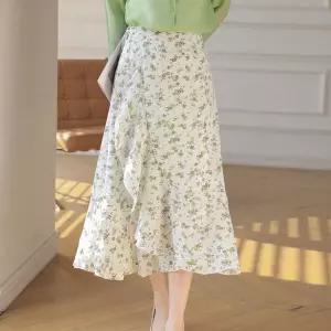 미니코코네 스커트 여자 미디 하이웨스트 앤티크 비치 시폰 스트링 랩 쉬폰 DOS1