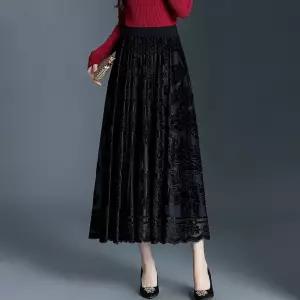 미니코코네 치마 여사친 롱 망사 가을 쉬폰 시폰 플리츠 밴딩 허리 DOS3