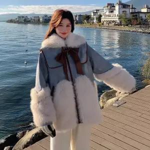 동계 여성패션 모피 코트 퍼 트리밍 기모 두꺼운 세무 일체형 DL4