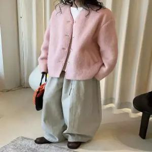 울 캐주얼 오피스룩 모피 싱글 브이넥 다운 코트 여성패션 DL4