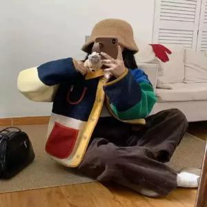 빈티지 추동 컬러 램스울 쇼트 마티스 체크 풀 코트 모피 여성패션 DL4