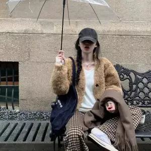 동계 모피 퍼 여성패션 슬림핏 감유 램스울 브이넥 코트 DL4