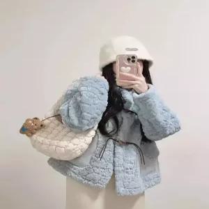 하프 추동 보온 상의 여성패션 기모스웨이드 코트 모피 DL4