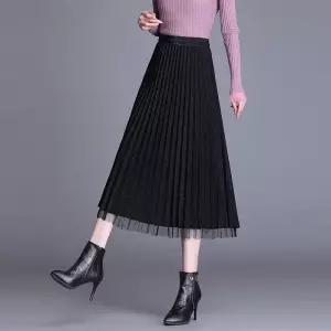 치마 롱 망사 모직 플리츠 중기장 정장 가을겨울 하이웨스트 여성패션 양면 DL4