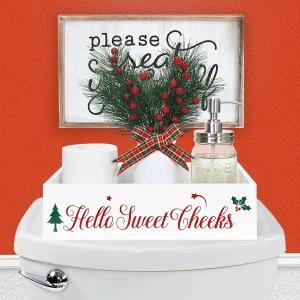 재미있는 크리스마스 욕실 장식 나무 보관함 농가 화장지 홀더 홀리데이 변기 탱크 정리함 선물