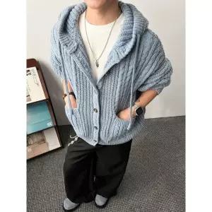 훌리오 남자집업가디건 꽈배기 니트 가디건 가을 빈티지 후드 단추 커플 UNO3