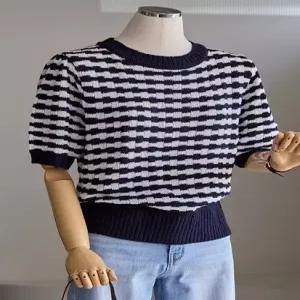 배색 체크 반팔 니트_T2604KN065B