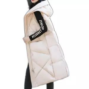 [유일] 롱패딩조끼 겨울 후드조끼 여성 격자패턴 2color