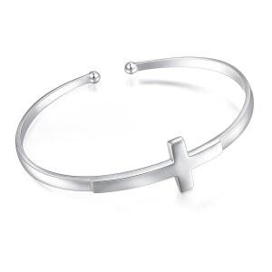 DAOCHONG 스털링 실버 사이드 크로스 뱅글 - 여성 자매 여자친구를 위한 러브 하트 서클이 새겨진 믿음 희망 러브 각인 팔찌 선물