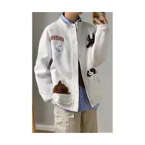 미비다 남성 항공 점퍼 잠바 귀여운 캐릭터 강아지 타월 자수 맨투맨 캐주얼 야구 ADOR1