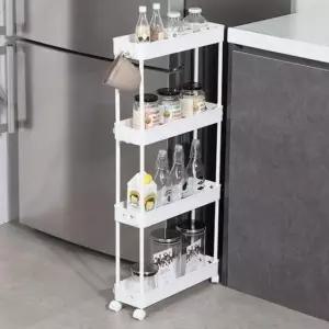 [생활] 세탁실틈새수납장 슬림트롤리4단 이동식선반 미니수납