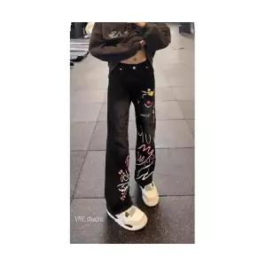 남자 배기핏 바지 빈티지 그래피티 청 슬림핏 하이웨스트 젠1