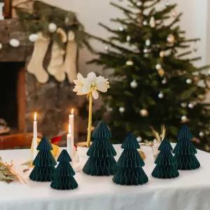 3Pcs 3D 녹색 크리스마스 트리 벌집 데스크탑 장식품 메리 테마 파티 장식에 대 한 종이 꽃 공