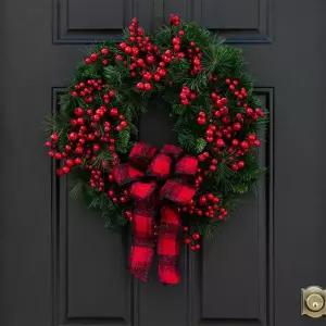 새로운 40CM 도어 리스 캔들 레드 플라워 보우 현관문용 크리스마스 장식 꽃 화환 장식품