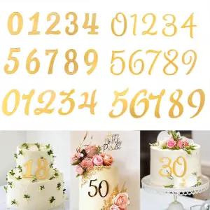 황금 번호 0-9 거울 아크릴 케이크 토퍼 를위한 생일 장식 성인 결혼 기념일 파티 용품