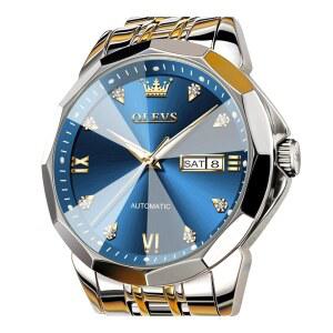 남성 OLEVS 시계 자동 클래식 기계식 시계 다이아몬드 미러 스테인리스 스틸 원피스 캐주얼 방수 데이/날짜 캘린더