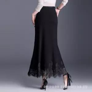 마르소 치마 롱 오피스룩 머메이드 여성쉬폰스커트 레이스 슬림핏 봄여름 랩스커트 UNO1