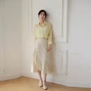 마르소 치마 미디 비치 하이웨스트 쉬폰 여성쉬폰스커트 스트링 앤티크 랩 UNO1