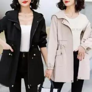 [옷은날개] 여성 미디움 바람막이 간절기 점퍼 후드 스트링 야상 봄잠바