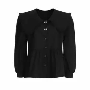 [하프클럽/샵앤]여성 루즈핏 피터팬 카라 리본 프릴 블라우스 EGG-WBL-20775-블